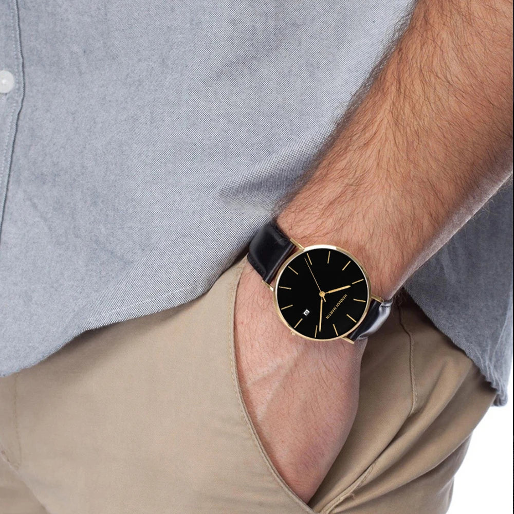 Men Dropshipping Wristwatch Hannah Martin Japan Movement 40mm Blue Minimalist Casual Leather Top Brand 3Bar Luxury Watch for Men