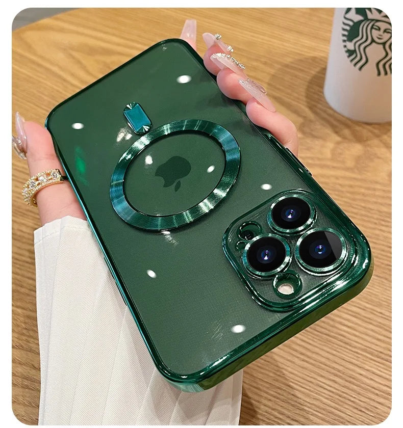 Luxury Plating For Magsafe Case For iPhone 16 15 14 13 12 11 Pro Max Wireless Charge Magnetic Cover With Camera Lens Protector
