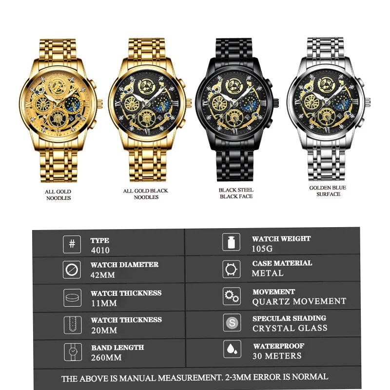 BINBOND B4010 Fashion Casual Quartz Men Watch Stainless Steel Strap Luxury Dial Luminous 30M Waterproof Business Men Wristwatch