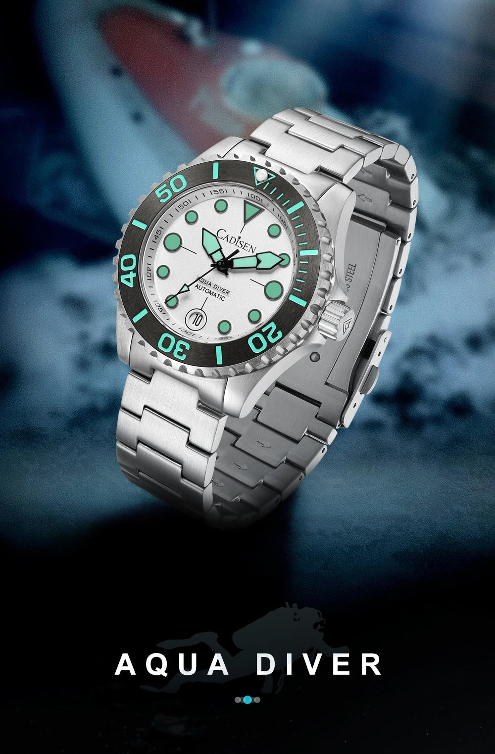 CADISEN AQUA DIVER New Brand Luxury Men Watches Automatic Watch Japan MIYOTA 8215 100M Waterproof Luminous Mechanical Wristwatch