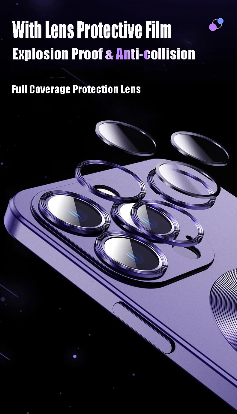 Original Magsafe Magnetic Wireless Charging Case For iPhone 16 15 14 Plus 13 12 11Pro Max Glass Lens Protection Soft Matte Cover