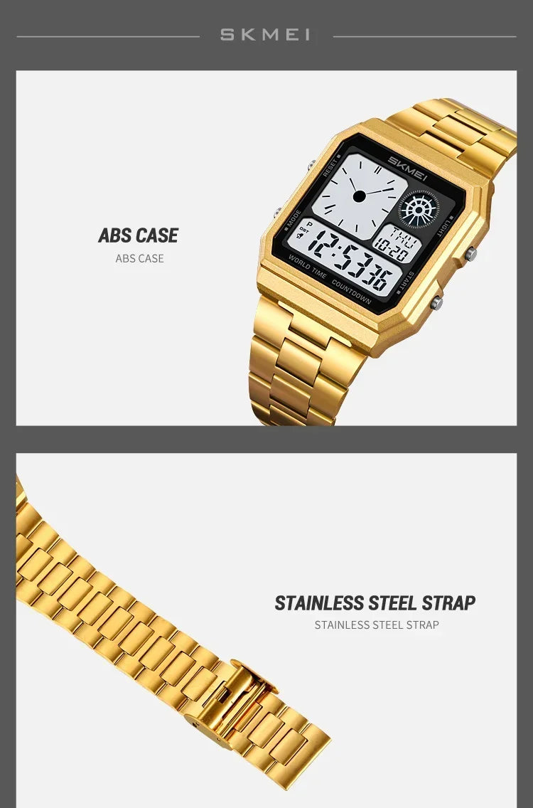 SKMEI 2353 Waterproof Outdoor Sport Stainless Steel Strip Wristwatches Reloj Hombre World Digital Electronic Watch For Men Women
