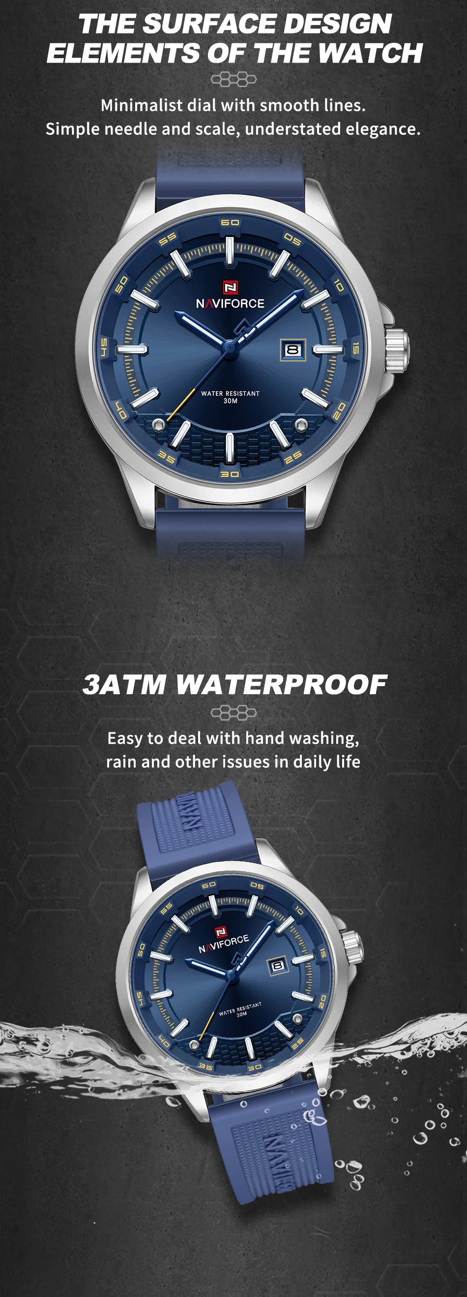 NAVIFORCE Men Business Watch Silicone Strap Wristwatches Quartz Casual Men's Watches Date Luminous Waterproof Original Clock