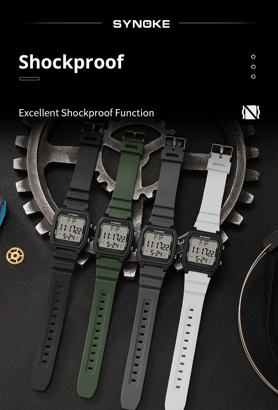 SYNOKE Digital Watches Men Military Sports Luminous Chronograph Waterproof Male Electronic Wrist Watches Square Watch