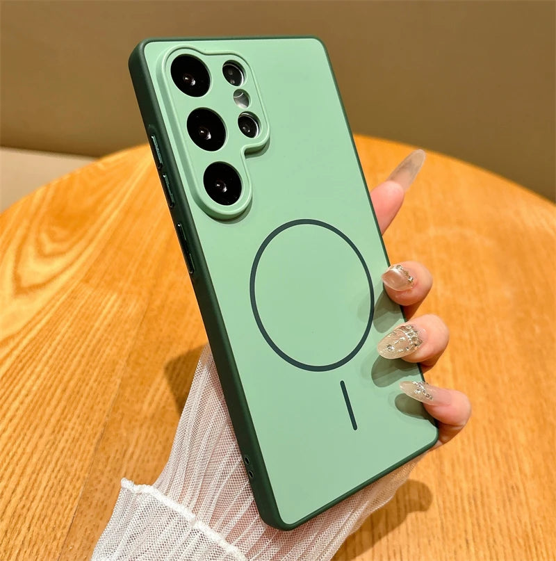 Luxury Matte Magnetic Wireless Charging Case For Samsung A56 A26 A17 S26 S25 S24 S23 FE Plus S22 Ultra For Magsafe Bumper Cover