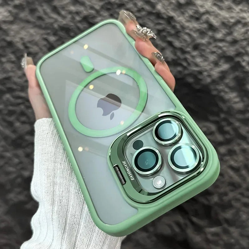 Luxury Magnetic Shockproof Phone Case For iPhone 17 15 16 14 13 12 11 Pro Max For Magsafe Funda Stand Glass Lens Protector Cover