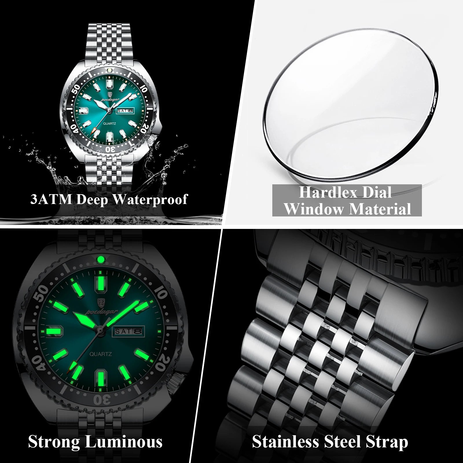 POEDAGAR Luxury Fashion Men's Watch Waterproof Luminous Quartz Male Watch Date Week Stainless Steel Casual Watches For Men Reloj