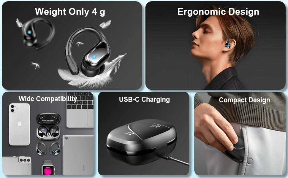 75Hrs Bluetooth 5.3 Earphones IP7 Waterproof Wireless Headphones with ENC Noise Cancelling Mic Deep Bass For Sports Workout Gym