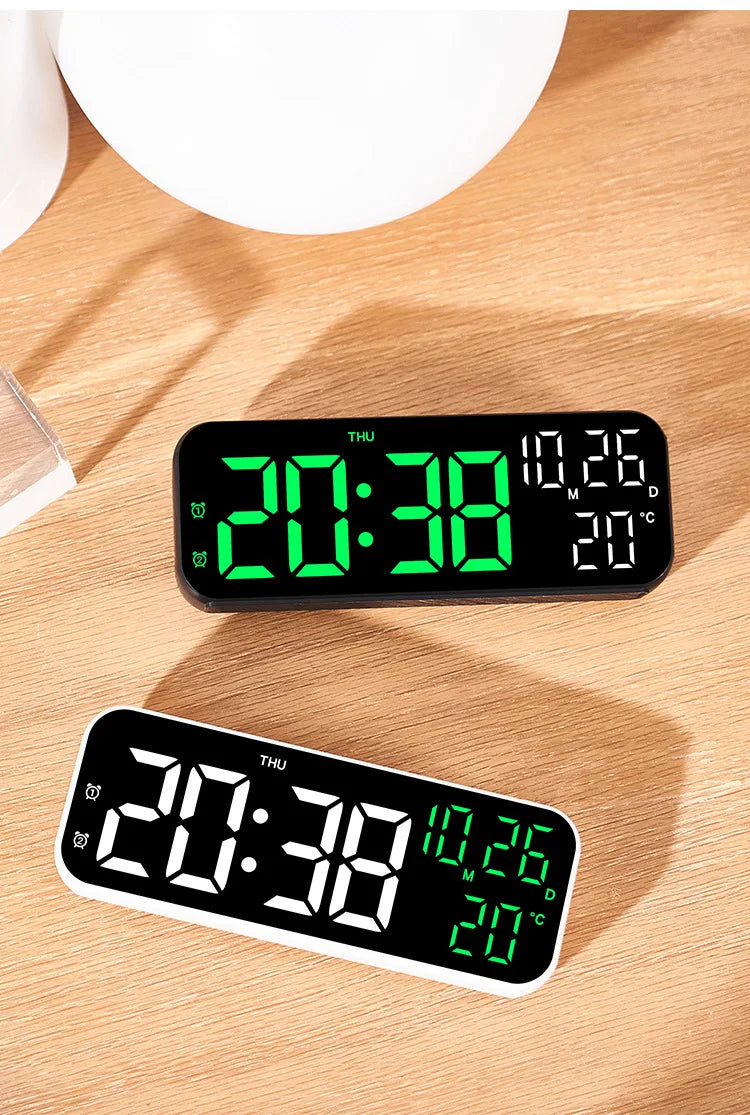 Digital Alarm Clock Temperature and Date Week Display Night Mode Table Clock Voice Control 12/24H Electronic LED Alarm Clocks