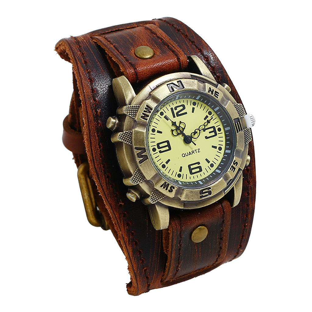 Vintage Men Wristwatch Fashion Pin Buckle Leather Strap Watches Punk Casual Quartz Wrist Watch Creative Gifts Reloj Hombre