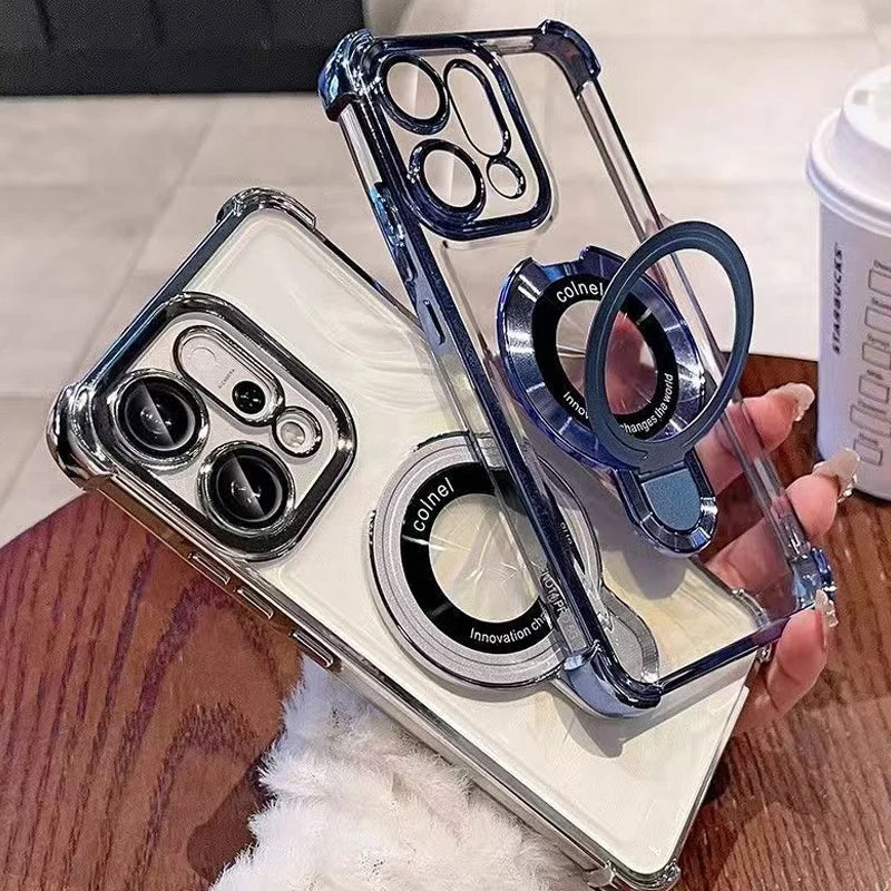 For OPPO Reno 14 13 12 11 Reno14 Reno13 F Pro 13F 14F 12F Case Magnetic Bracket Holder Plating Soft Transparent Shockproof Cover