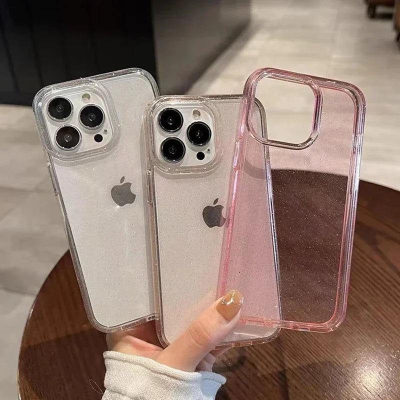 Classic Fashion Flash Powder Transparent Soft Shockproof Mobile Phone Case for IPhone16 15 14 13  Pro Max Mini The Perfect Case