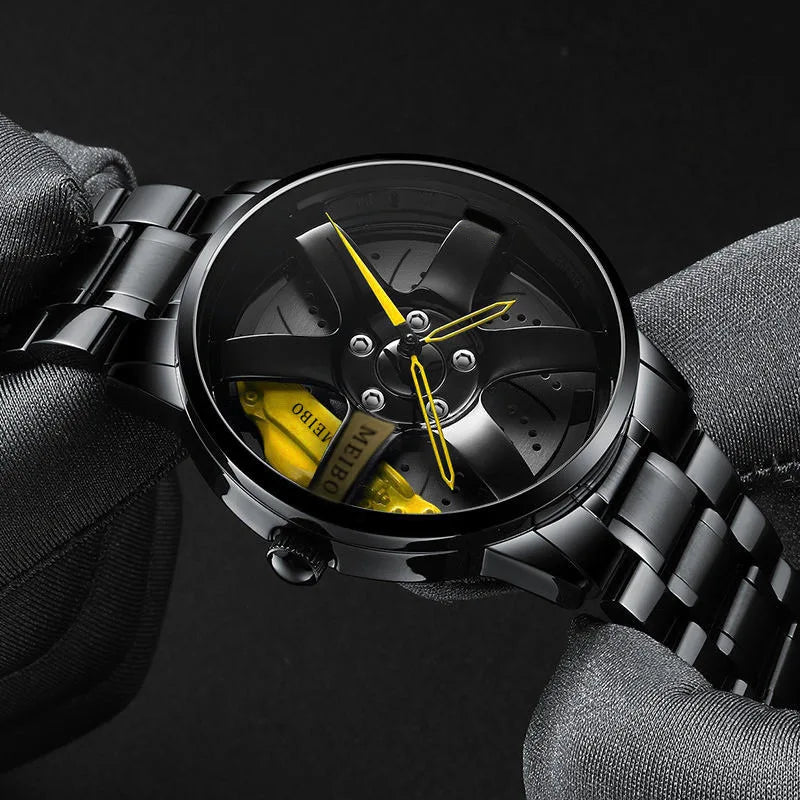 New Fashion Men Leather Watches Men Car Wheel Hub Stainless Steel Quartz Watch For Mens Military Sports Watch Relogio Masculino
