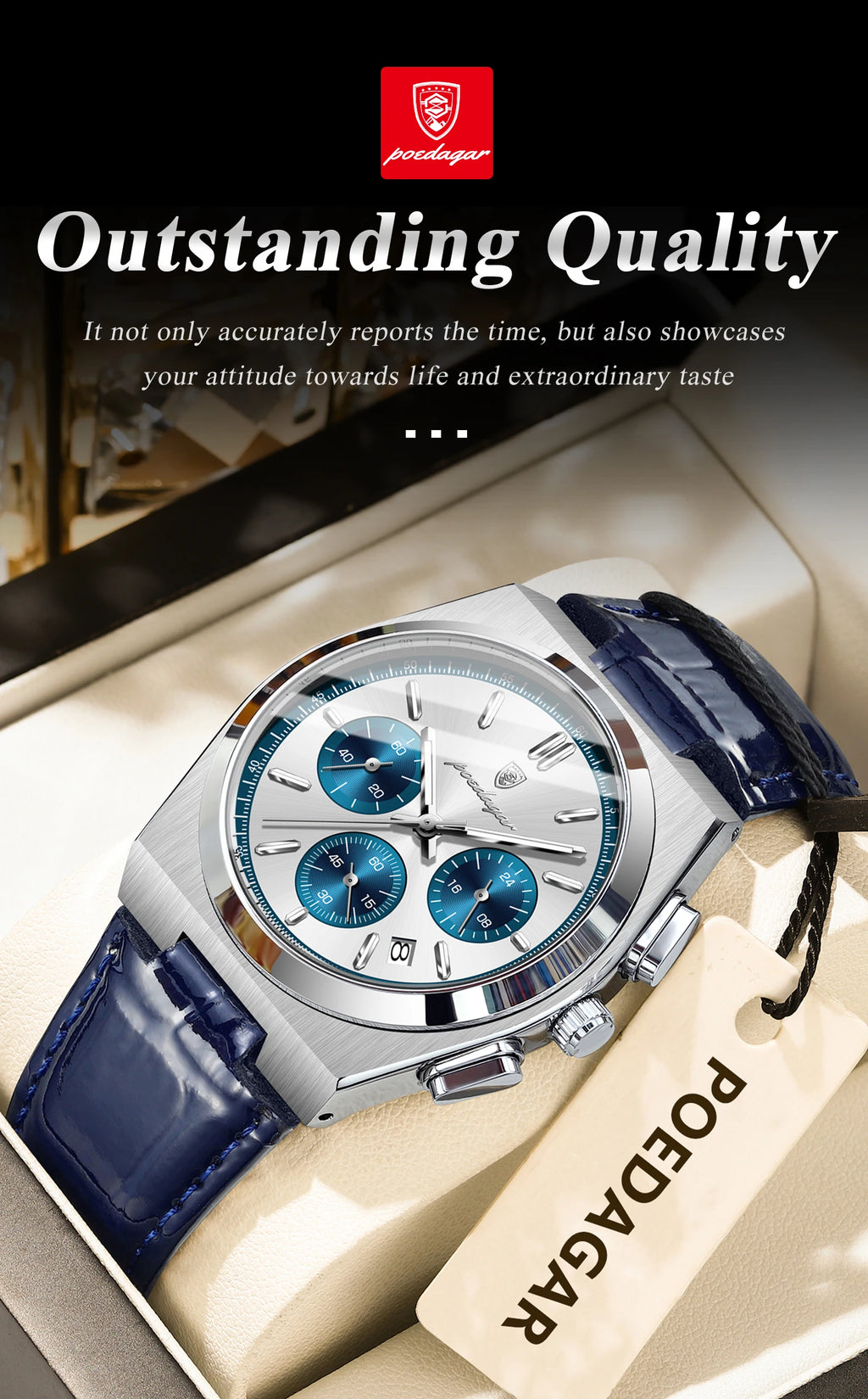 POEDAGAR Luxury Classic Men's Watch Waterproof Luminous Chronograph Date Quartz Man Clock Fashion Sports Leather Watches For Men