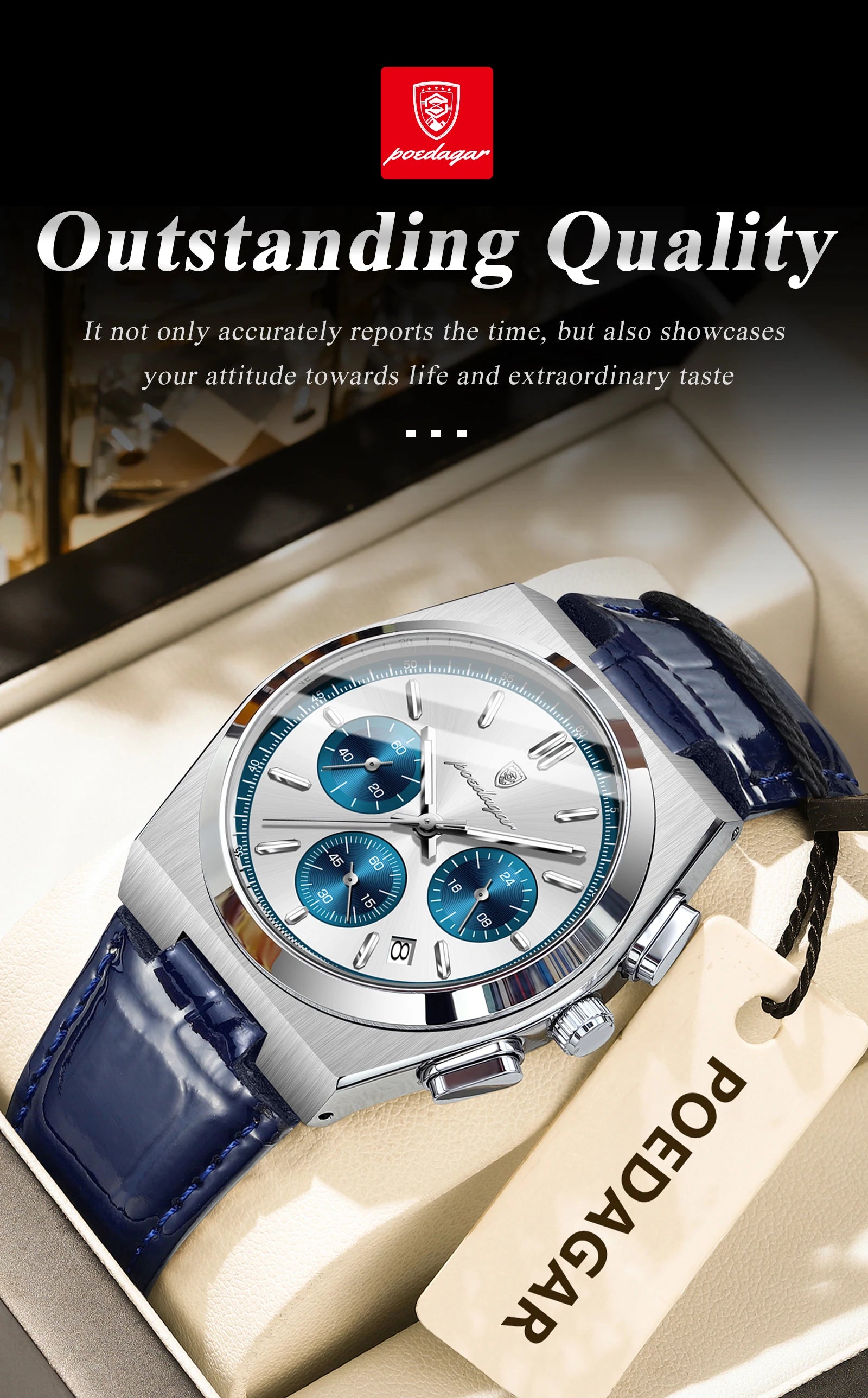 POEDAGAR Luxury Classic Men's Watch Waterproof Luminous Chronograph Date Quartz Man Clock Fashion Sports Leather Watches For Men