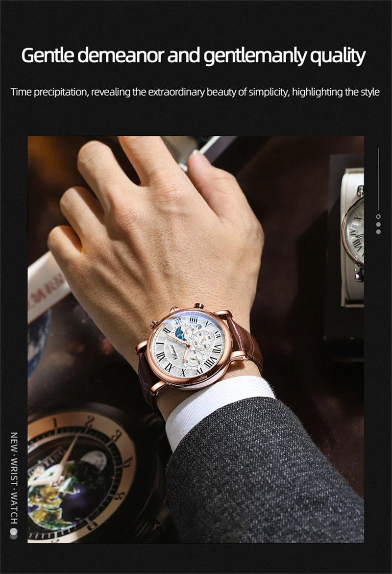 CHENXI 973 Multi-function Business Moon Phase Date Waterproof Rome Analog Imported Men Wristwatch Dial Quartz Leather Watches