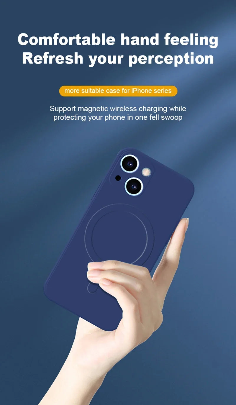 For Magsafe Magnetic Wireless Charge Case For iPhone 17 16 14 13 12 11 15 Pro Max Mini XR XS Soft Liquid Silicone Back Cover