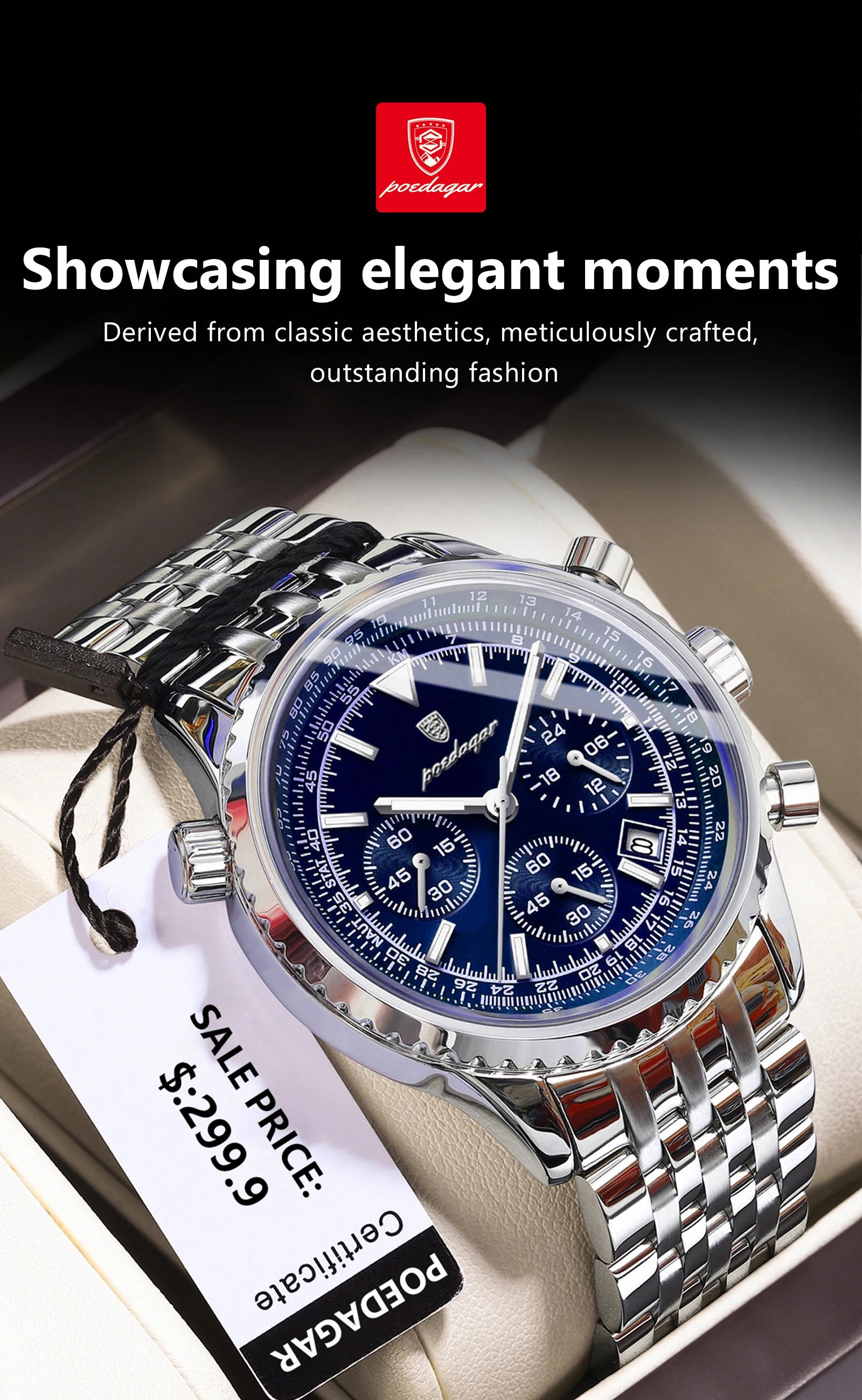 POEDAGAR Luxury Sport Man Watch Chronograph Date Waterproof Luminous Men's Quartz Watches Stainless Steel Fashion Men Wristwatch