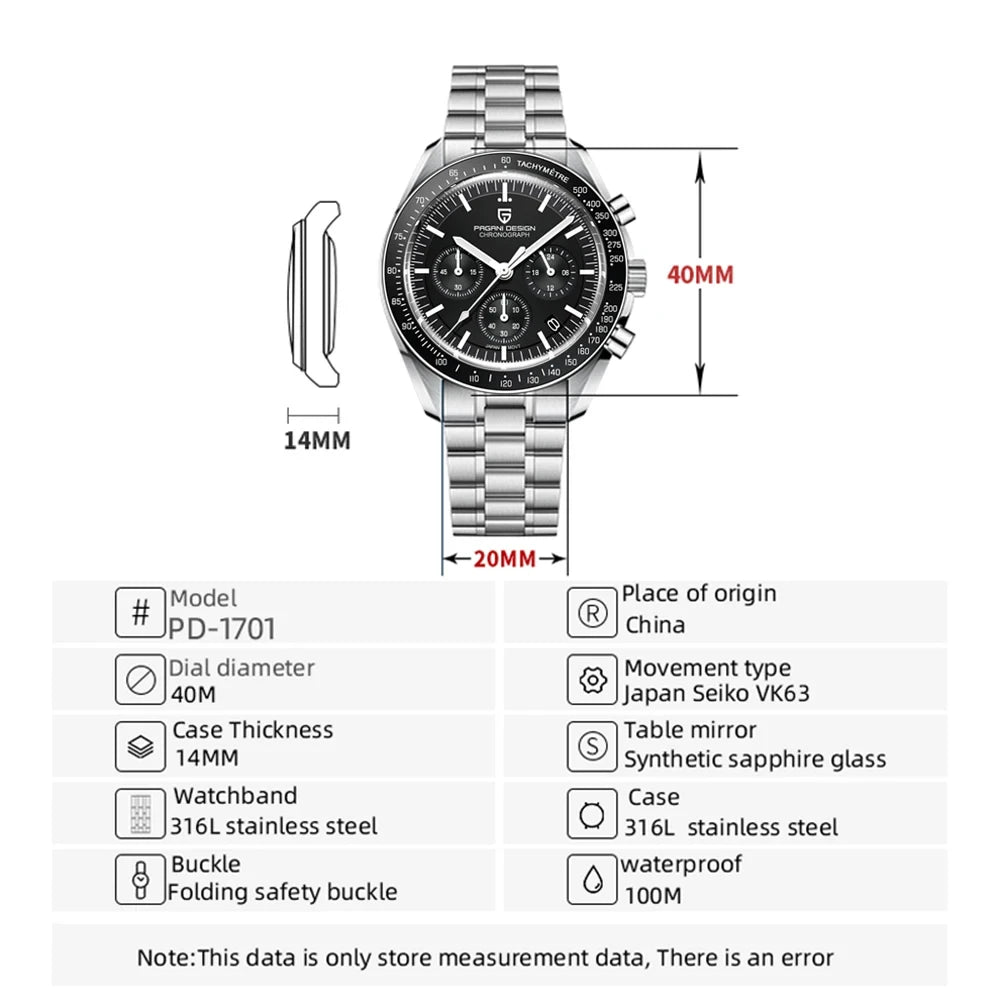 2026 New PAGANI DESIGN Moon V6 Men's Watches Luxury Quartz Watch For Man Chronograph VK63 Men Gift AR Sapphire Mirror Luminous