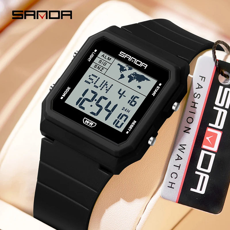 SANDA 2217 Sports Fashion Men Electronic Watches Multifunction Alarm Clock Countdown Luminous Waterproof Men's Digital Wristwatc