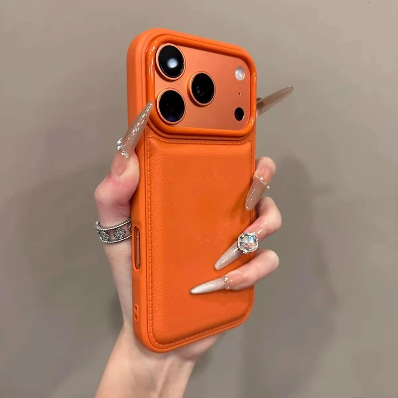 Luxury Drum Cortex Plain Phone Case For iPhone 11 12 13 14 15 16 17 Pro Max Plus Air Shockproof Bumper Cases Cover