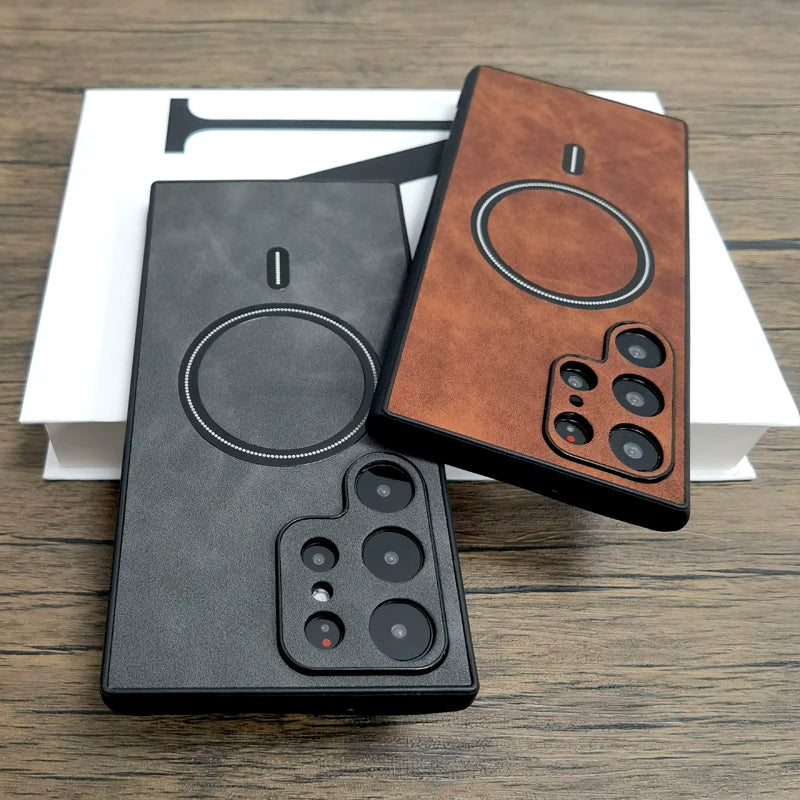 Luxury Leather Magnetic Case For Samsung Galaxy S26 S25 S24 S23 S22 S21 Ultra Plus FE Note 20 S 24 23 For Magsafe Wireless Cover