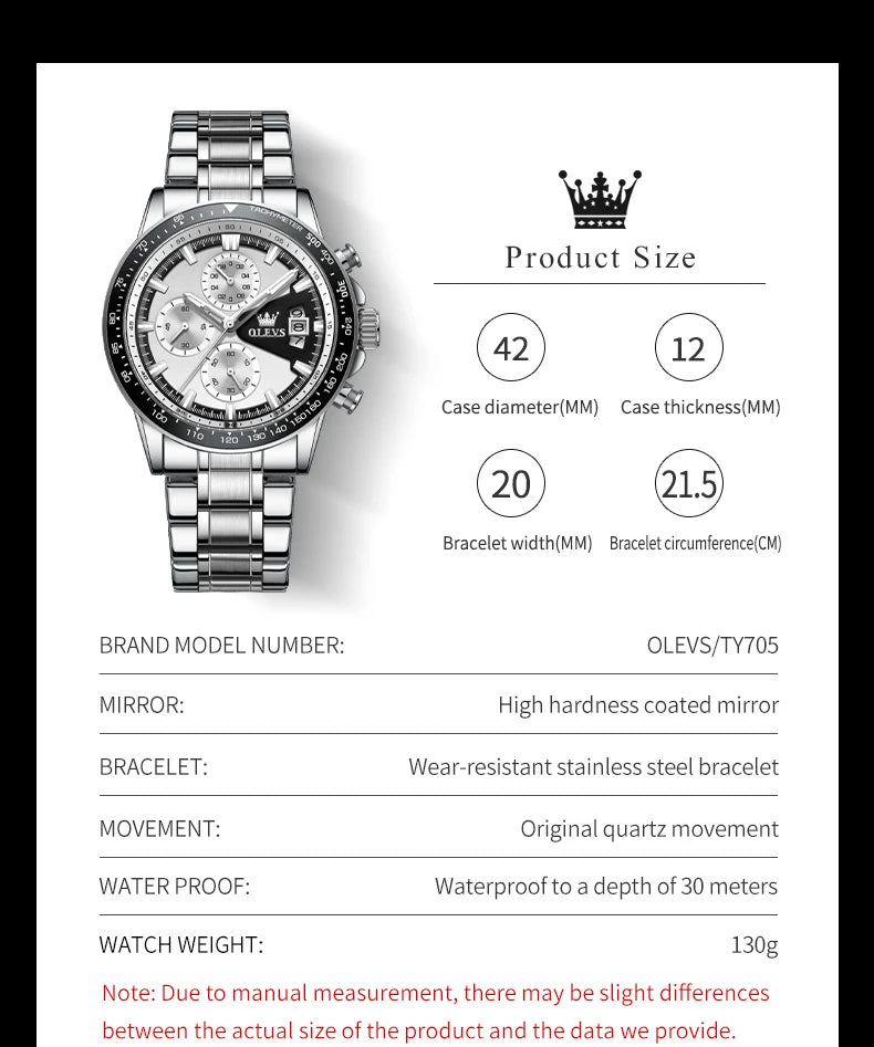 OLEVS TY705 Men Watch Luxury Waterproof Luminous Quartz Watch Multi functional Timing Watch Exclusive Sports Original Men Watch