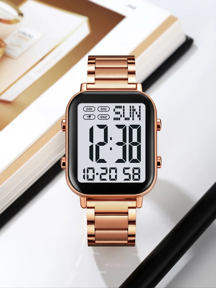 Skmei Men Digital Watches Luxury Stainless Steel Strap Dual Time Zone Man Sports Bracelet Watch 30M Waterproof Male Alarm Clock