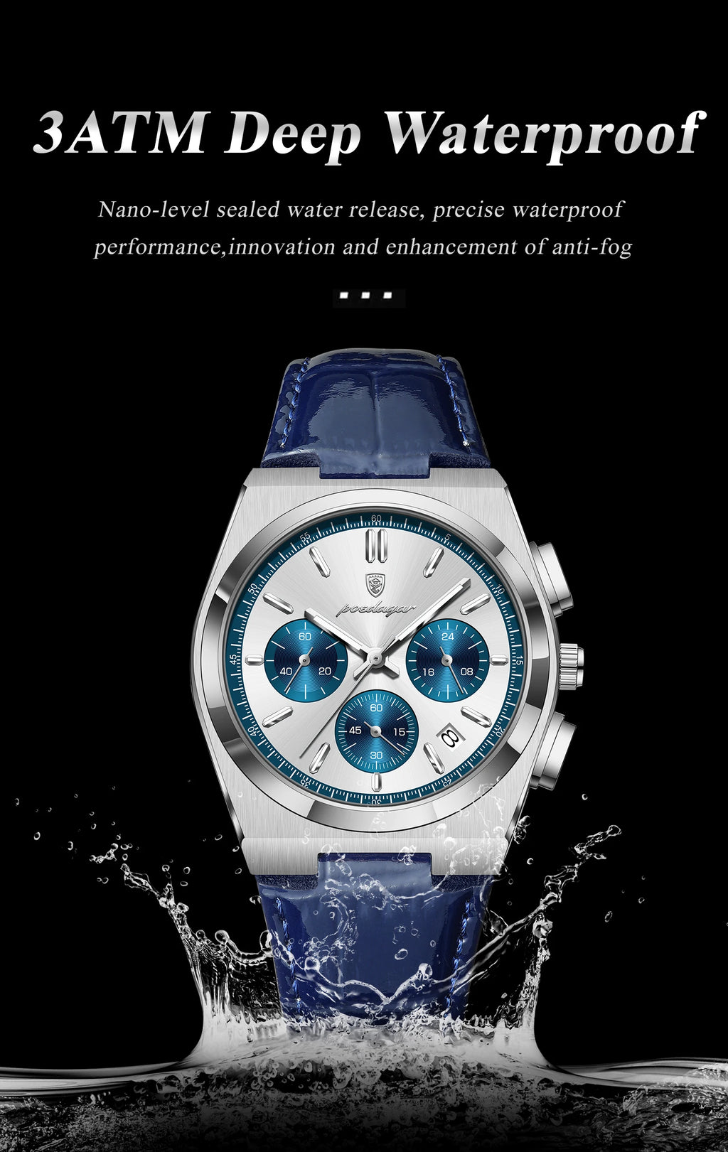 POEDAGAR Luxury Classic Men's Watch Waterproof Luminous Chronograph Date Quartz Man Clock Fashion Sports Leather Watches For Men