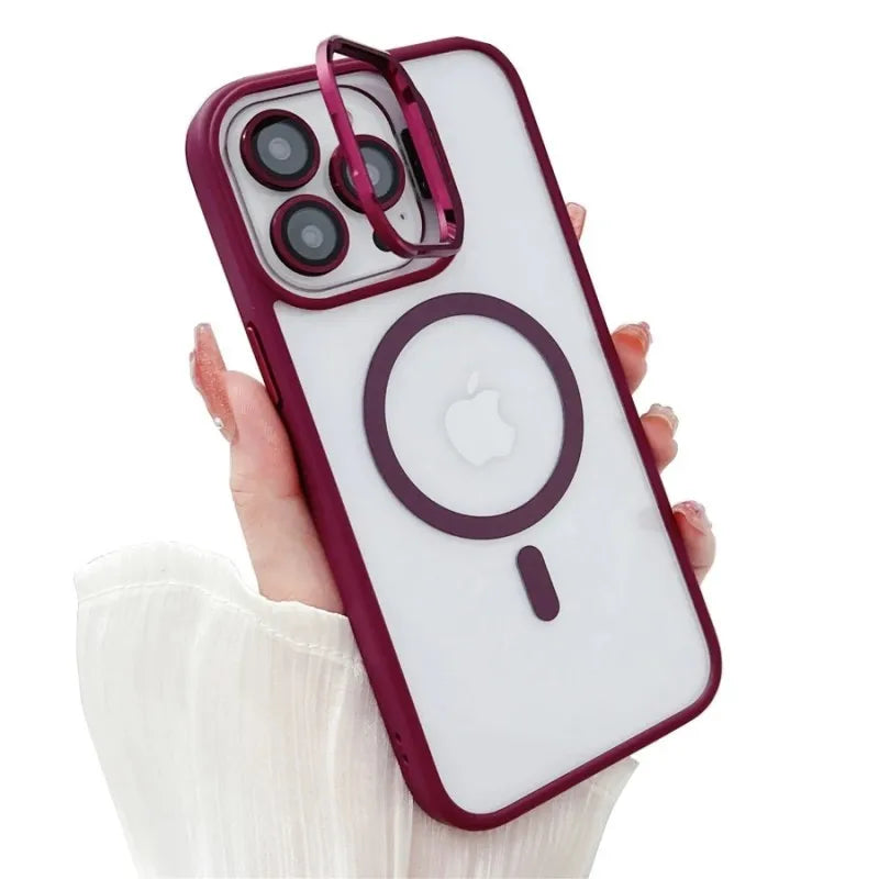 For Magsafe Stand Glass Lens Protector Case For iPhone17 16 15 14 13 11 12 Pro Max 16 Plus Luxury Magnetic Shockproof Back Cover