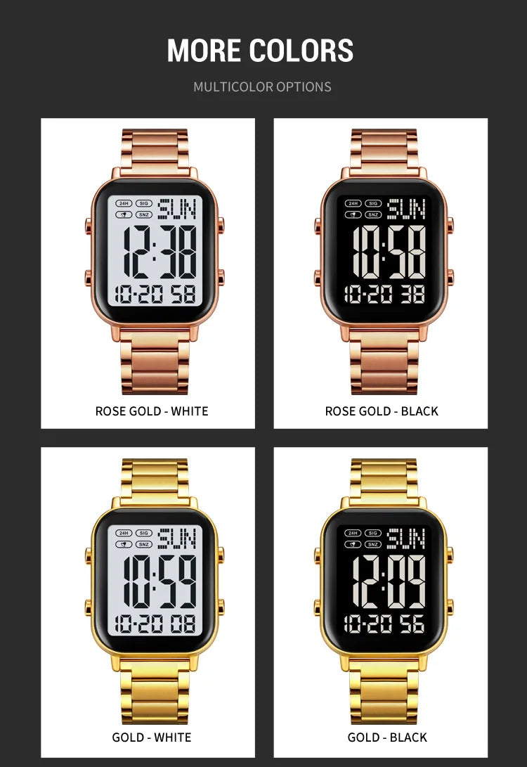 Skmei Men Digital Watches Luxury Stainless Steel Strap Dual Time Zone Man Sports Bracelet Watch 30M Waterproof Male Alarm Clock