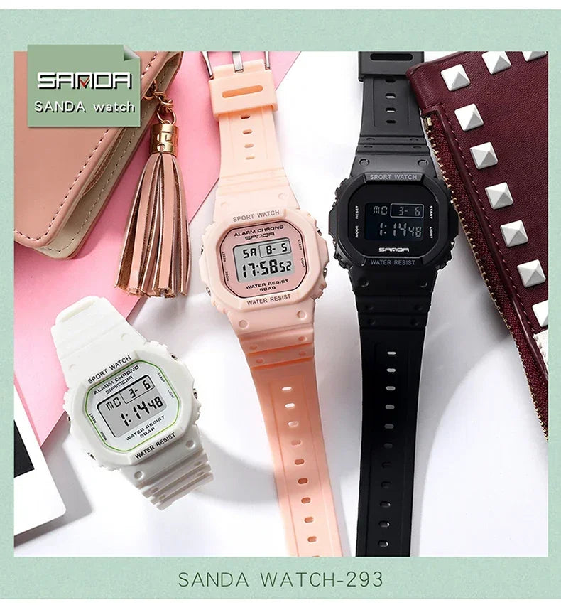 SANDA 293  Waterproof Watch Fashion Brand Ladies Watches For Women Sport Digital Wristwatches Female Clock LED Display 50m