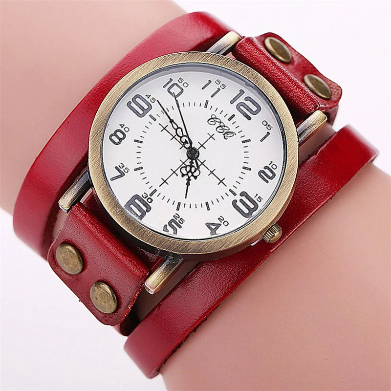 Vintage Leather Band Women's Watch Casual Arabic Dial Ladies Wristwatches