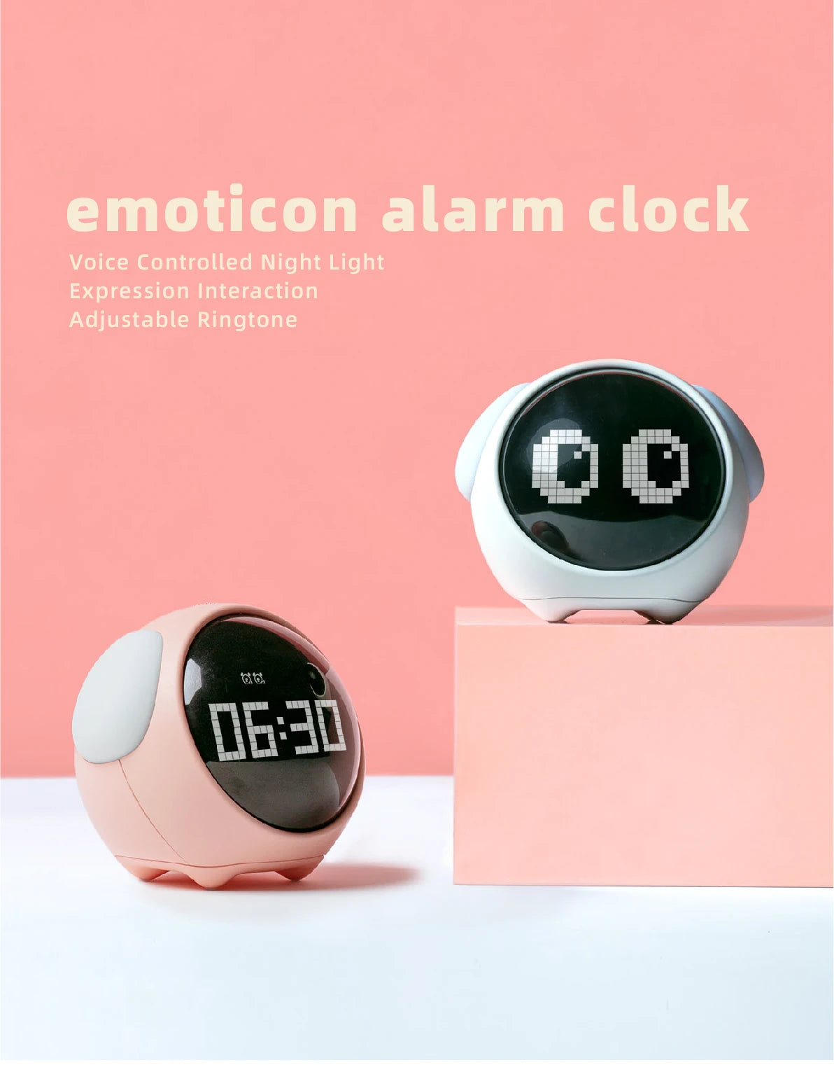 Child Alarm clock Digital Emotion Table Clock WIth Light Wireless Smart Bedside Cute Cartoon Alarm Clock For Kids