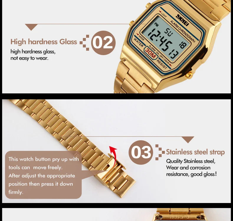 Skmei 3Bar Waterproof Digital Watch Reloj Hombre For Casual Sport 1123 Fashion Men Stainless Steel Strap LED Display Watches