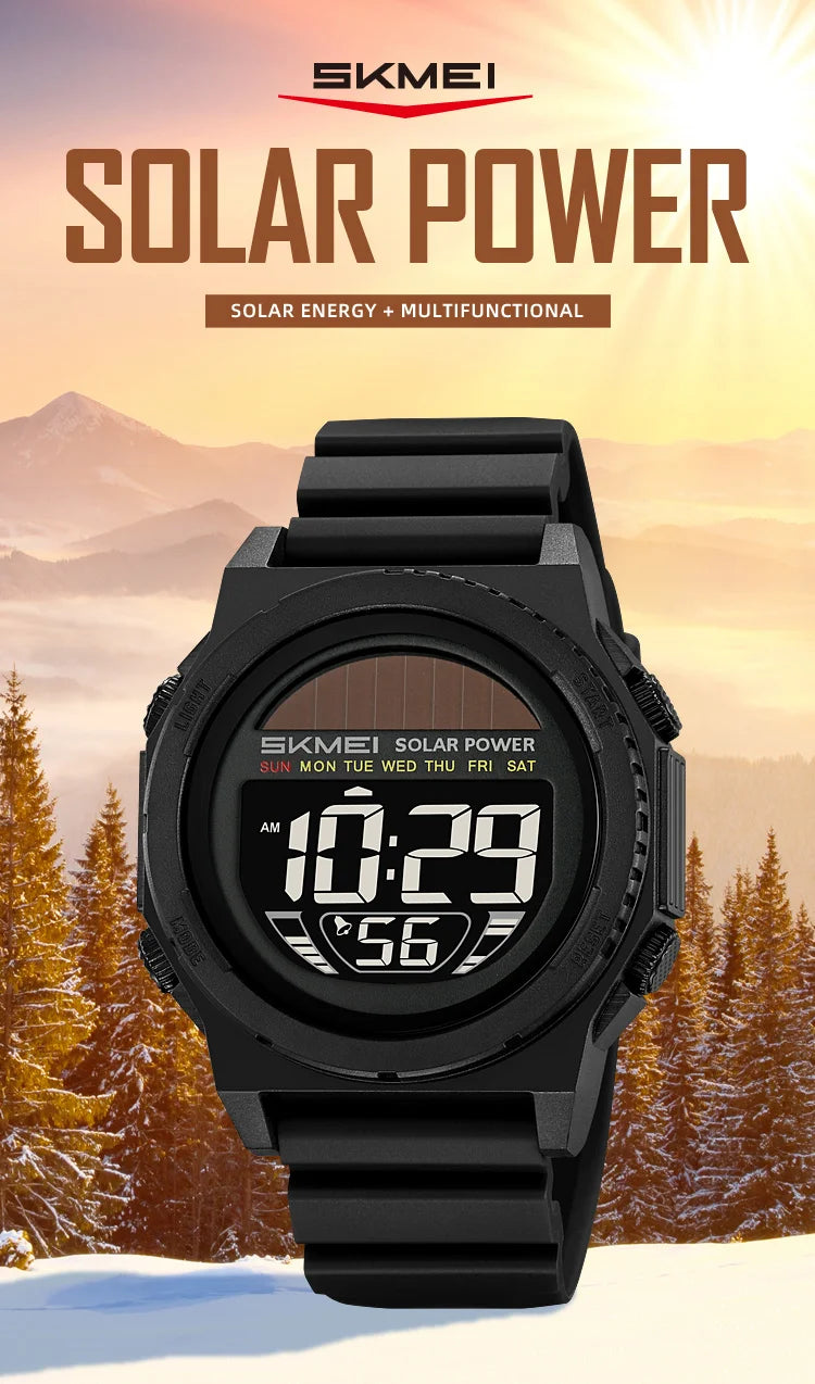 SKMEI Solar Energy Digital Sports Electronic Watches For Men Fashion Casual 5Bar Waterproof Chrono Wristwatch Clock Reloj Hombre