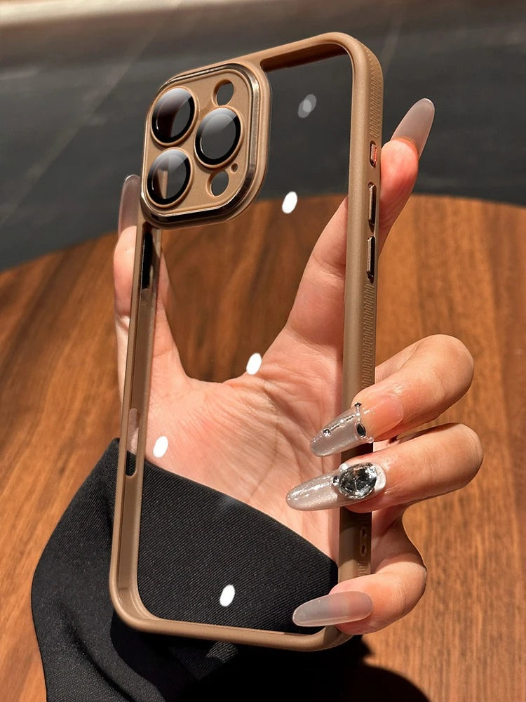 Original Gold Case For iPhone 16 Pro Max Glass Camera Protector Case for iPhone 15 13 12 14 Pro Max Transparent Shockproof Cover