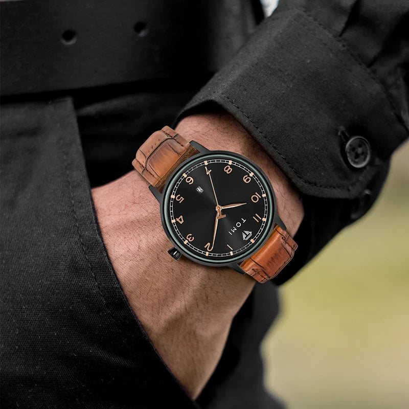 TOMI men's minimalist fashion watch circular dial calendar men's and women's casual quartz watch clock gift
