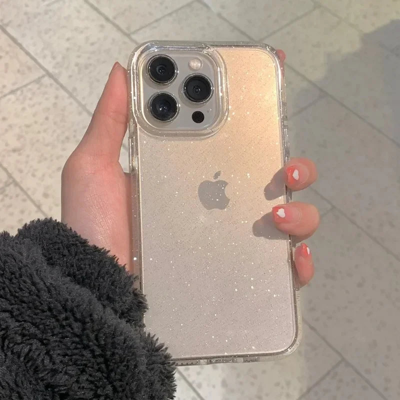 Classic Fashion Flash Powder Transparent Soft Shockproof Mobile Phone Case for IPhone16 15 14 13  Pro Max Mini The Perfect Case