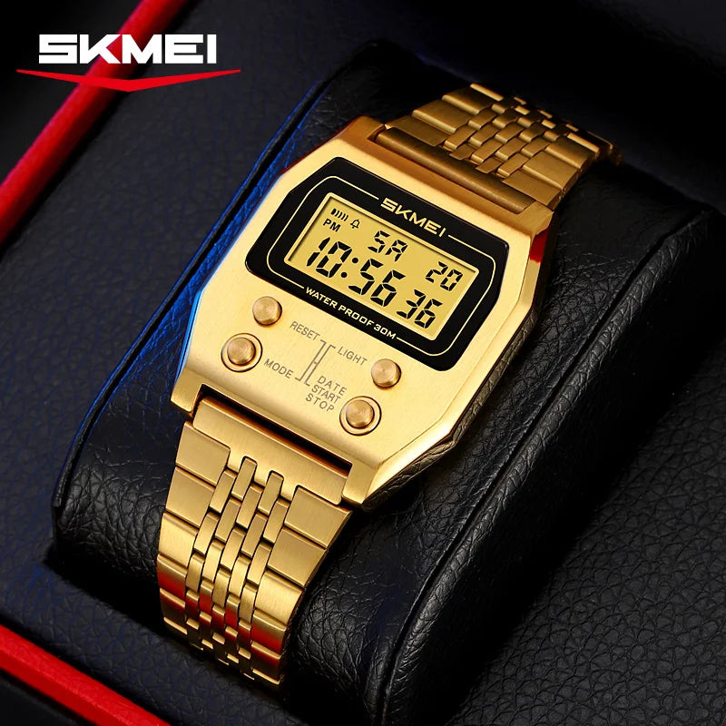 SKMEI 2460 Fashion Male LED Electronic Waterproof Stainless Steel Digital Mens Wristwatches Sport Watch for Men Reloj Hombre