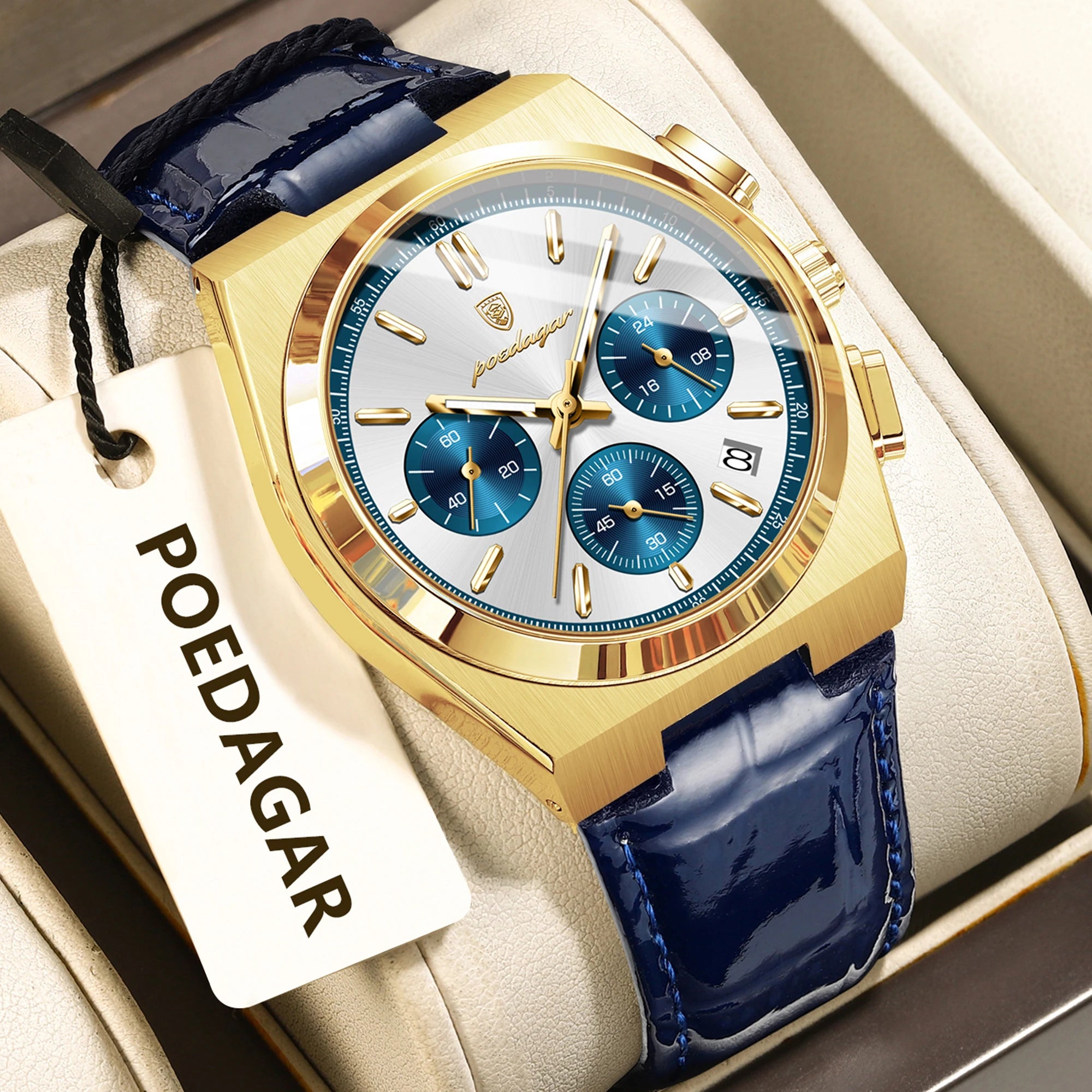 POEDAGAR Luxury Classic Men's Watch Waterproof Luminous Chronograph Date Quartz Man Clock Fashion Sports Leather Watches For Men