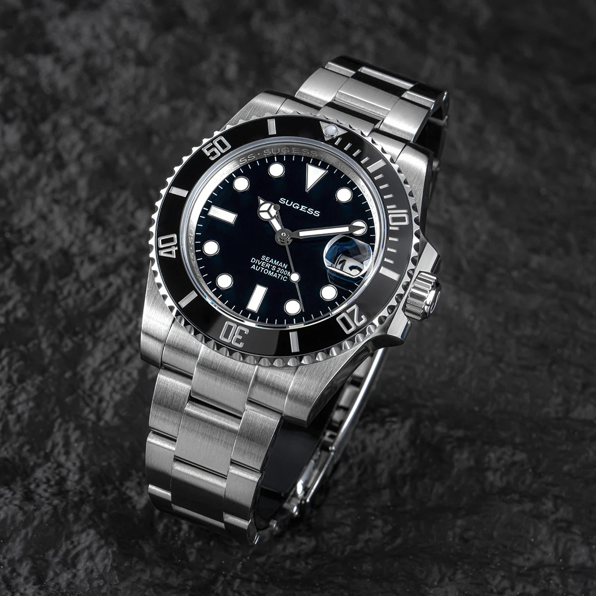 Sugess Watch of Men Diver NH35 Automatic Mechanical Wristwatch Date Sapphire Crystal Luminous Ceramic Bezel Waterproof 200M 2022