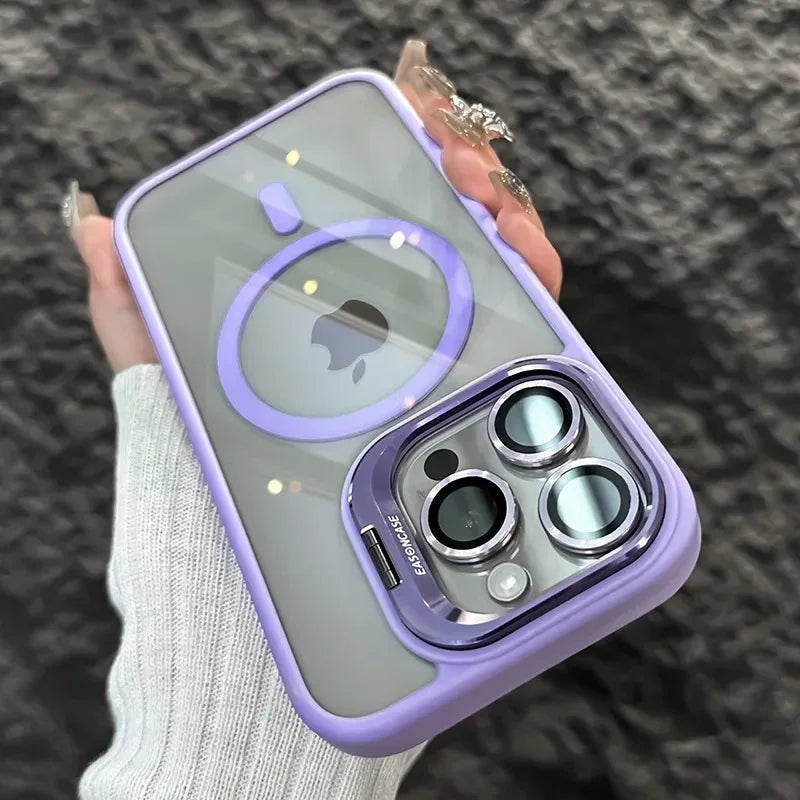 Luxury Magnetic Shockproof Phone Case For iPhone 17 15 16 14 13 12 11 Pro Max For Magsafe Funda Stand Glass Lens Protector Cover