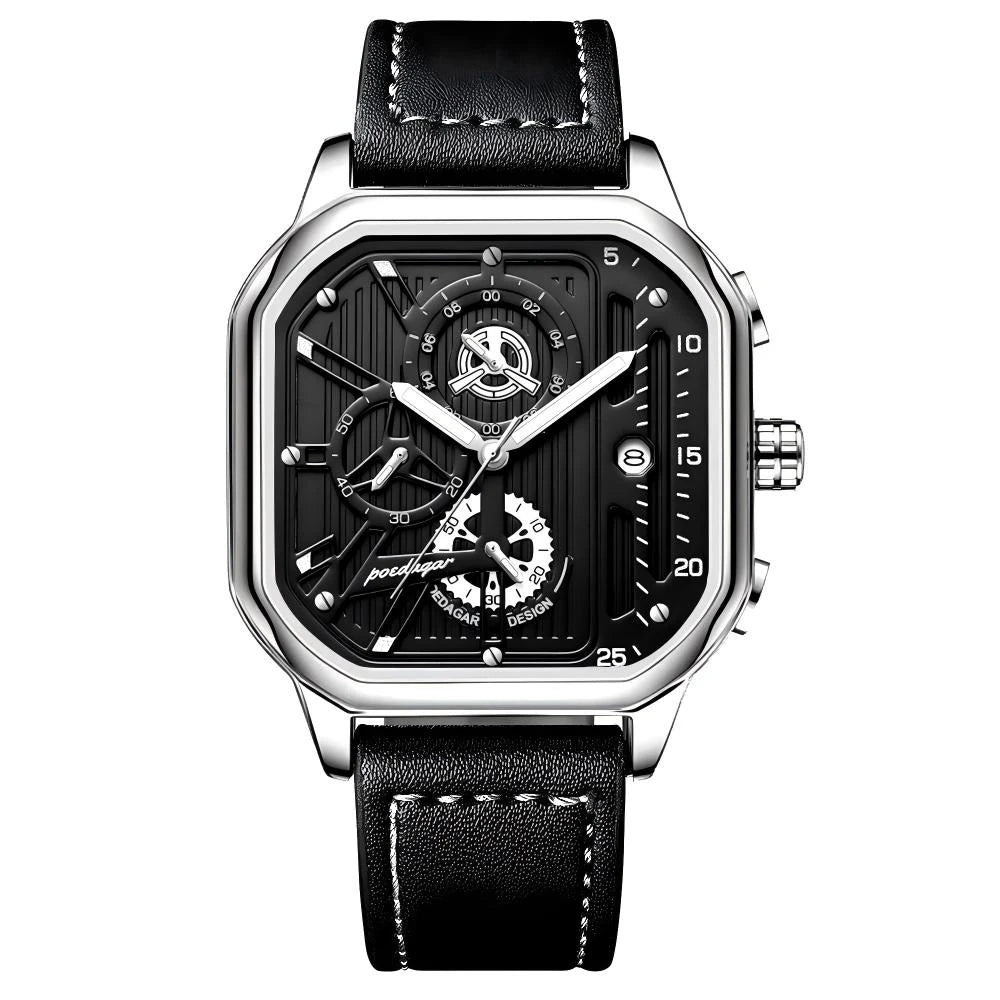 POEDAGAR New Luxury Casual Men's Quartz Watch Chronograph Date Waterproof Luminous Leather Man Watches Military Sports Men Watch