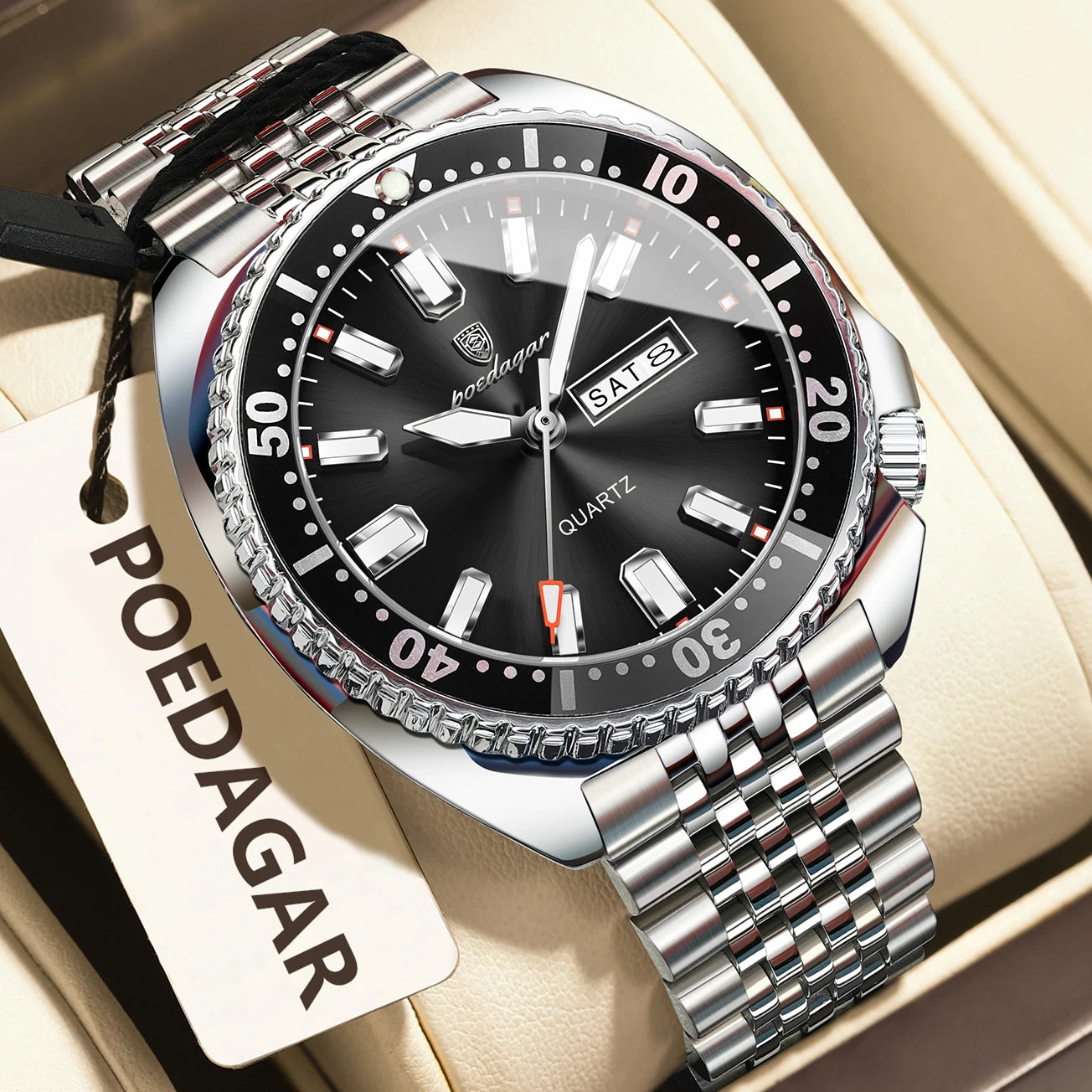 POEDAGAR Luxury Fashion Men's Watch Waterproof Luminous Quartz Male Watch Date Week Stainless Steel Casual Watches For Men Reloj