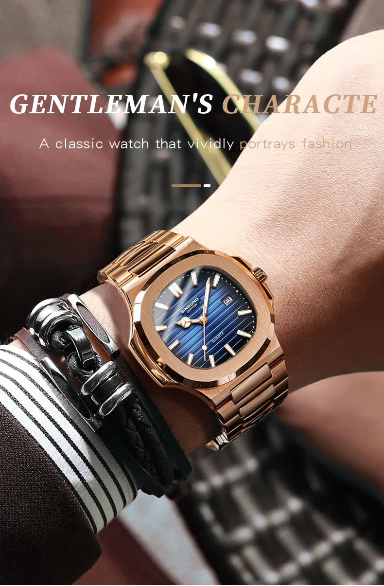 New Casual Business Fashion Quartz Wristwatches Rose Gold Clock Men Luxury Watch Automatic Watches Mens Black Relogio Masculino