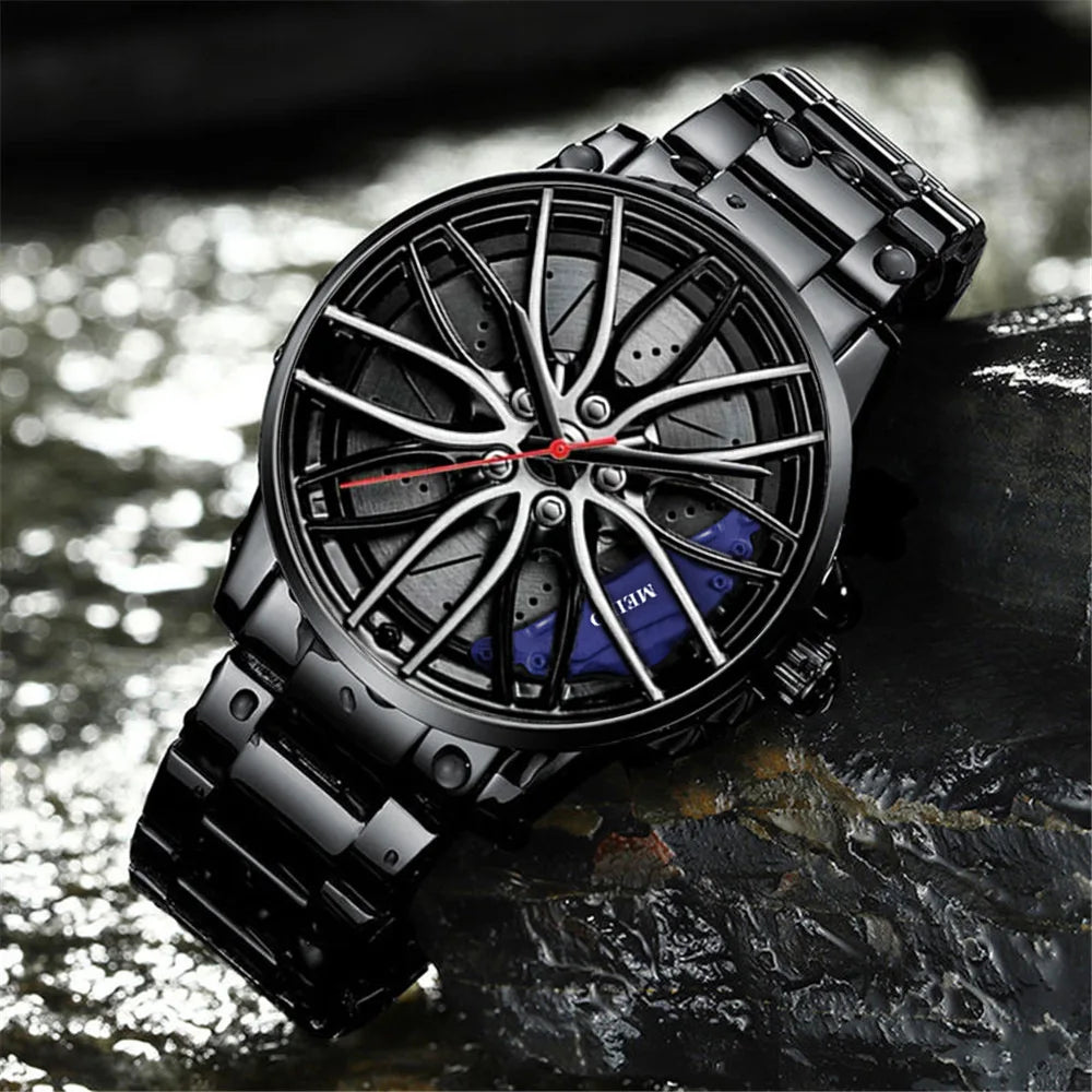 New Fashion Men Leather Watches Men Car Wheel Hub Stainless Steel Quartz Watch For Mens Military Sports Watch Relogio Masculino
