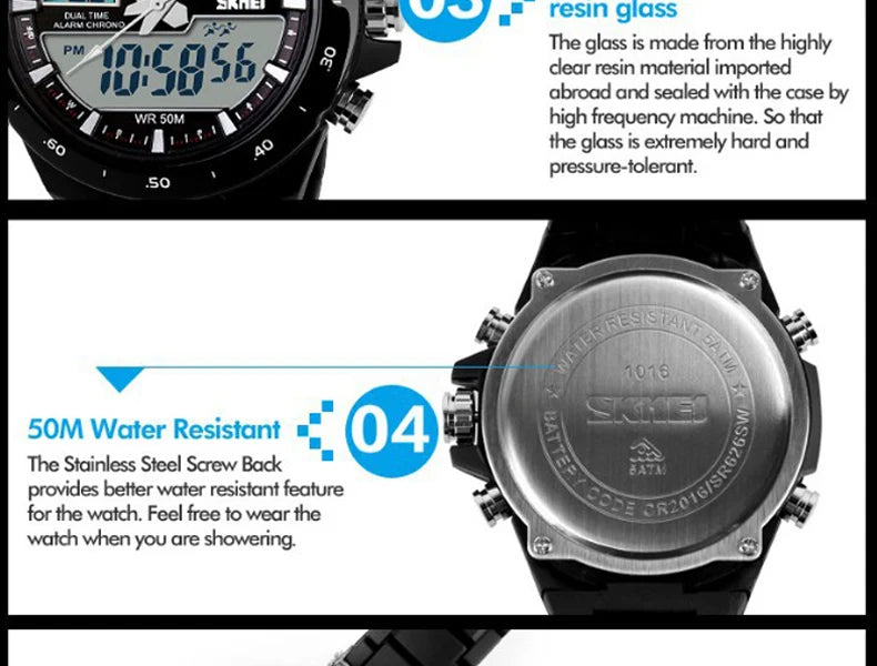 SKMEI 1016 Men Fashion Casual Alarm Clock Waterproof Military Chrono Dual Display Wristwatches Relogio Masculino Sport Watch