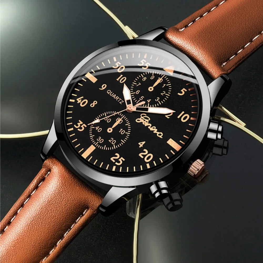 3PCS Fashion Men's Watches Set Business Trend Versatile Retro Classic Round Dial Quartz Watch Reloj Hombre（Without Box）