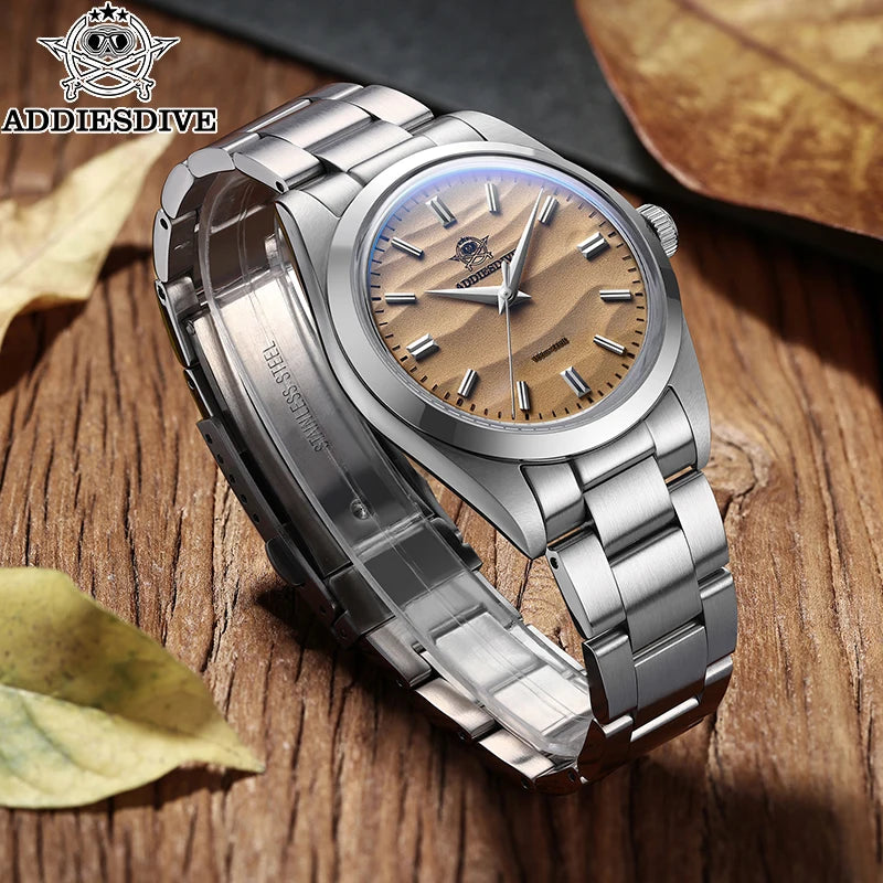 ADDIESDIVE Hot Sale Quartz Watch Simple 10Bar Steel Dive Wristwatch Bubble Mirror Pot Cover Glass Sports 36mm Men Watches AD2030